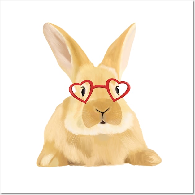 Cute Bunny With Heart Glasses Wall Art by Suneldesigns